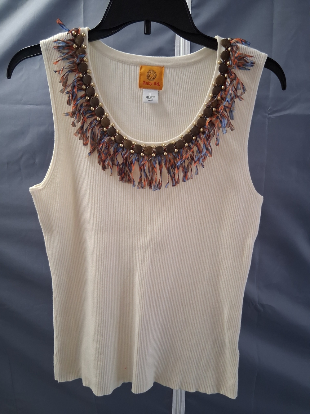 Ruby Rd. Cream Embellished Sleeveless Top